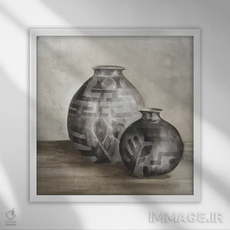 تابلو گلدانهای آفریقایی اثر اوا واتس - نمای قابدار سفید