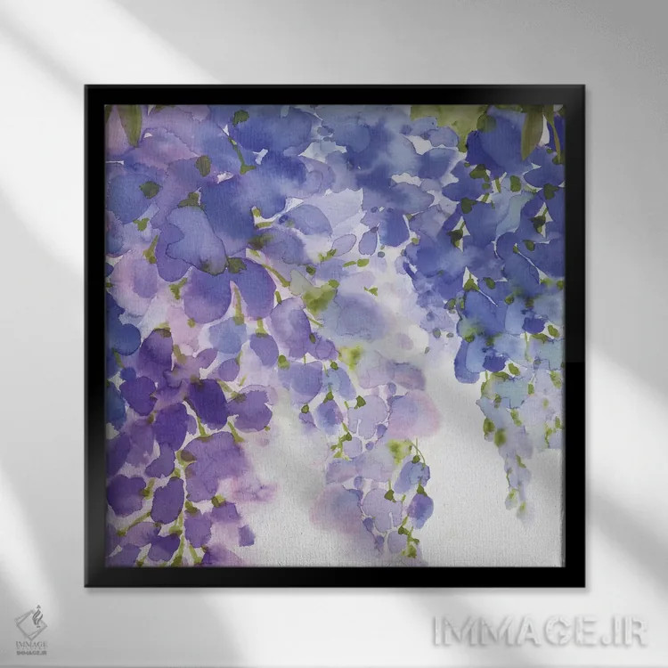 تابلو گل ویستریا ۲ (درختچه تزئینی) اثر اوا واتس - نمای قابدار مشکی