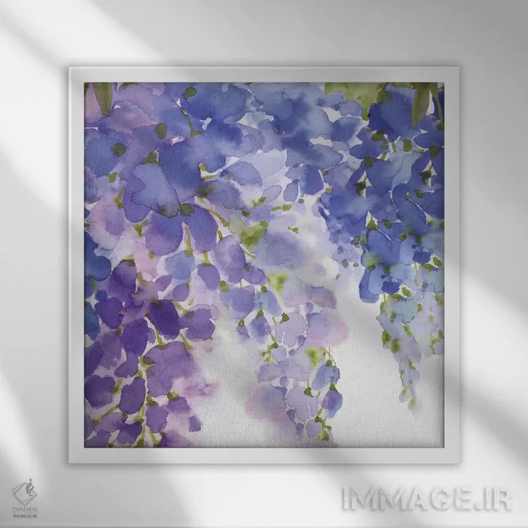 تابلو گل ویستریا ۲ (درختچه تزئینی) اثر اوا واتس - نمای قابدار سفید