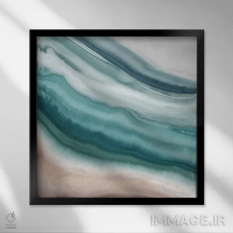 تابلو امواج آبی آگات ۲ (سنگ زینتی) اثر اوا واتس - نمای قابدار مشکی