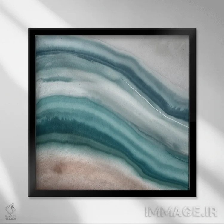 تابلو امواج آبی آگات ۱ (سنگ زینتی) اثر اوا واتس - نمای قابدار مشکی