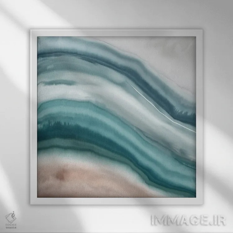 تابلو امواج آبی آگات ۱ (سنگ زینتی) اثر اوا واتس - نمای قابدار سفید