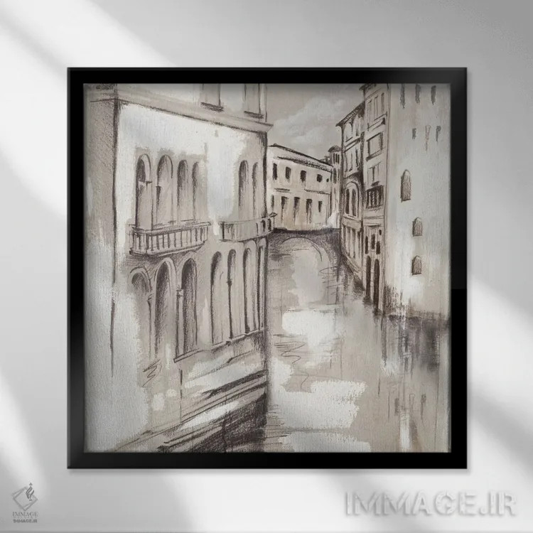 تابلو کانال ونیز (ایتالیا) اثر اوا واتس - نمای قابدار مشکی