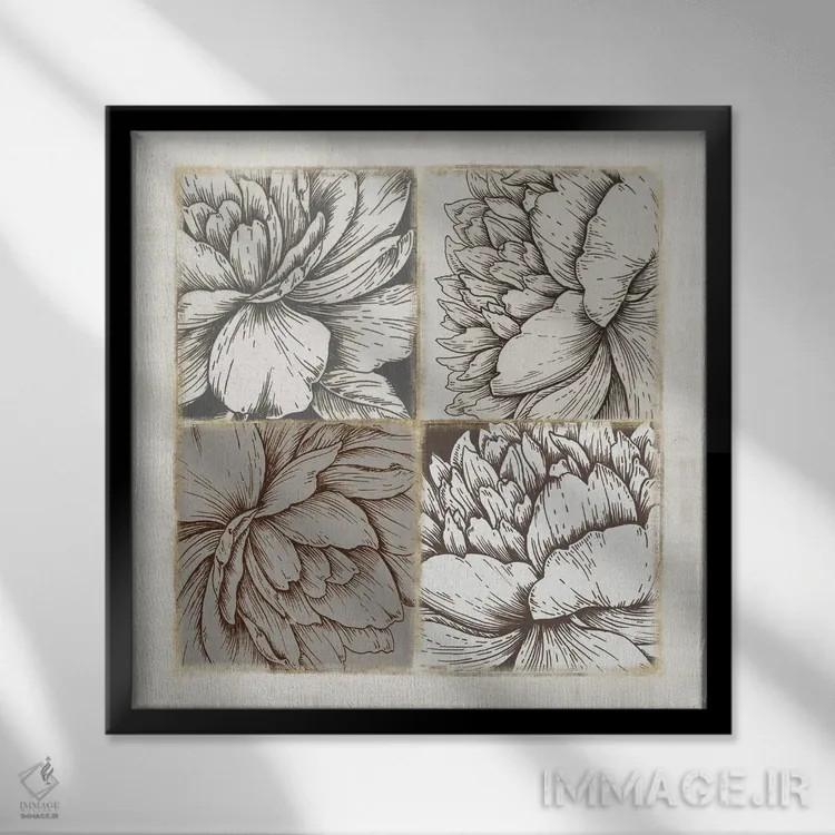 تابلو کاشی گیاهی اثر اوا واتس - نمای قابدار مشکی