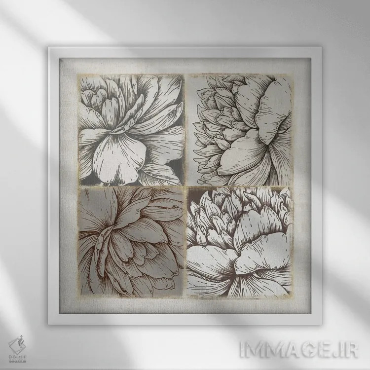 تابلو کاشی گیاهی اثر اوا واتس - نمای قابدار سفید