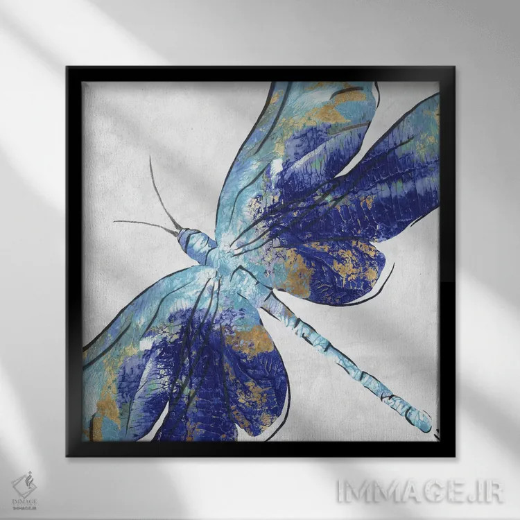 تابلو سنجاقک آبی اثر اوا واتس - نمای قابدار مشکی