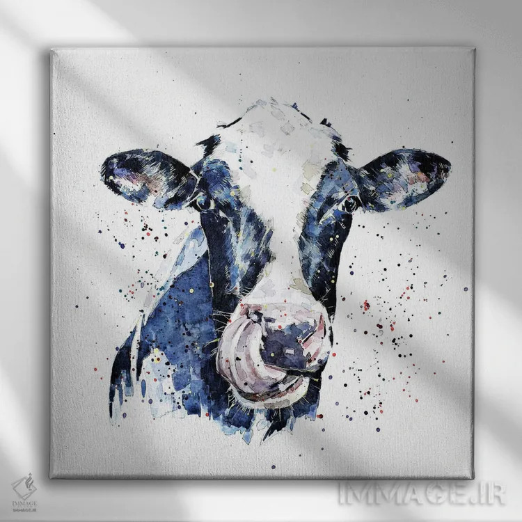تابلو گاو هلشتاین ۱ اثر ادز واترکالرز (برند نقاشی آبرنگ) - نمای روبهرو روی دیوار