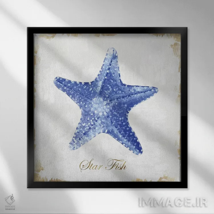 تابلو ستاره دریایی آبی اثر اوا واتس - نمای قابدار مشکی