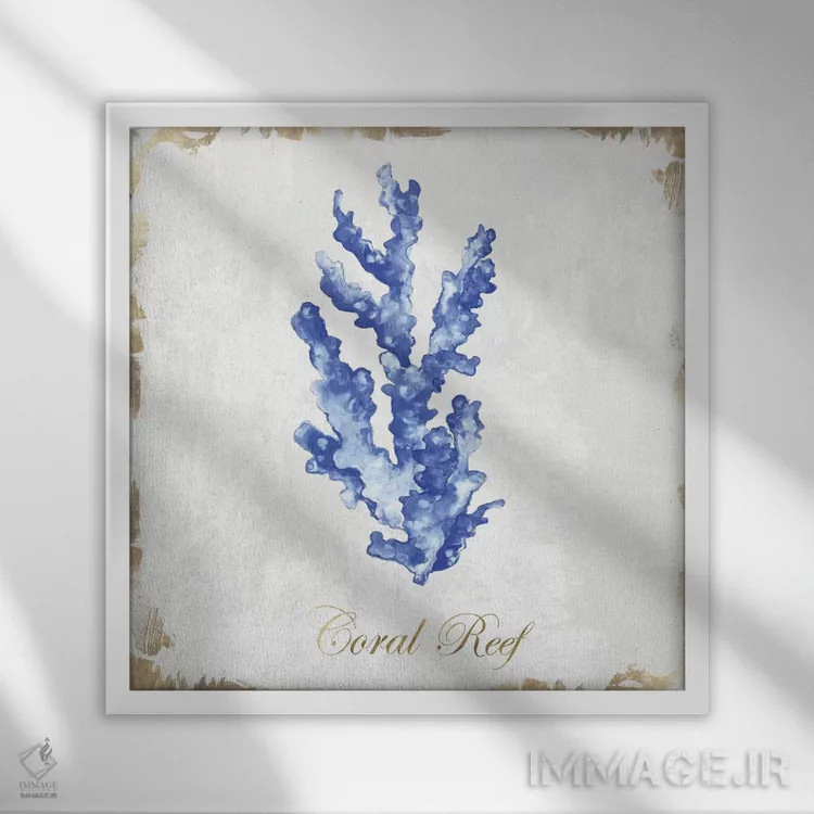 تابلو مرجان دریایی آبی اثر اوا واتس - نمای قابدار سفید