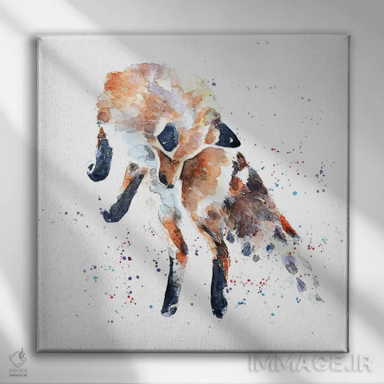 تابلو روباه شکارچی موش ۱ اثر ادز واترکالرز (برند نقاشی آبرنگ) - نمای روبهرو روی دیوار