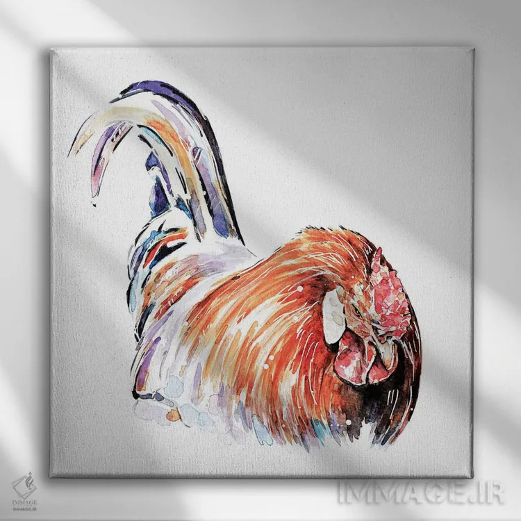 تابلو خروس اثر ادز واترکالرز (برند نقاشی آبرنگ) - نمای روبهرو روی دیوار