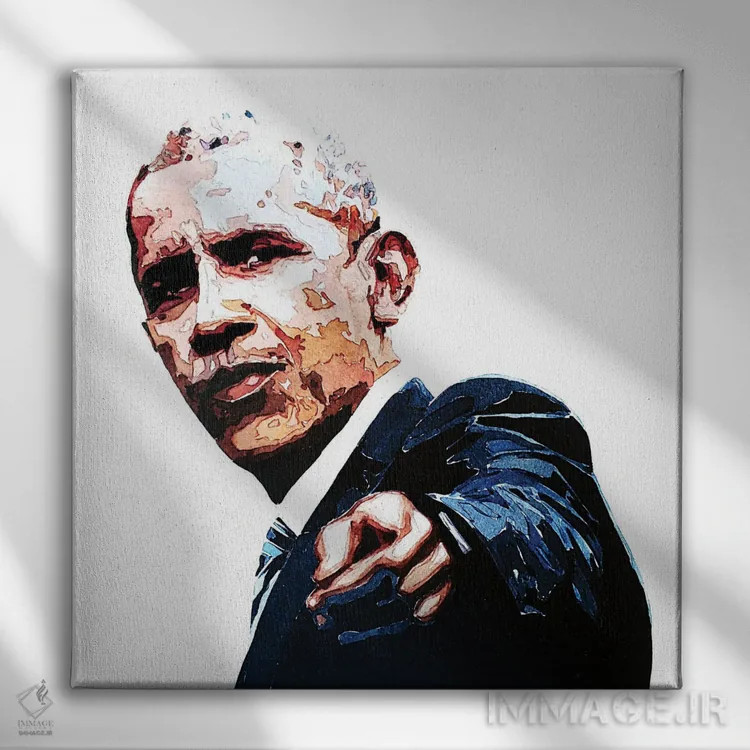 تابلو اوباما (شخصیت سیاسی) اثر ادز واترکالرز (برند نقاشی آبرنگ) - نمای روبهرو روی دیوار