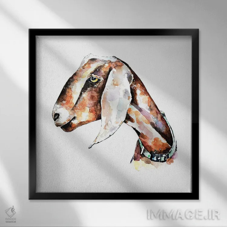 تابلو بز نوبی ۱ اثر ادز واترکالرز (برند نقاشی آبرنگ) - نمای قابدار مشکی