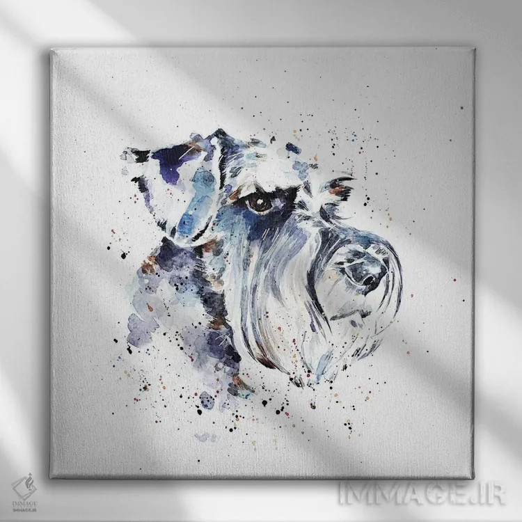 تابلو اشناوزر ۲ (نژاد سگ) اثر ادز واترکالرز (برند نقاشی آبرنگ) - نمای روبهرو روی دیوار