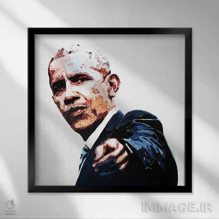 تابلو اوباما (شخصیت سیاسی) اثر ادز واترکالرز (برند نقاشی آبرنگ) - نمای قابدار مشکی