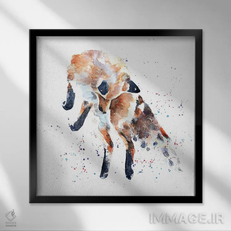 تابلو روباه شکارچی موش ۱ اثر ادز واترکالرز (برند نقاشی آبرنگ) - نمای قابدار مشکی