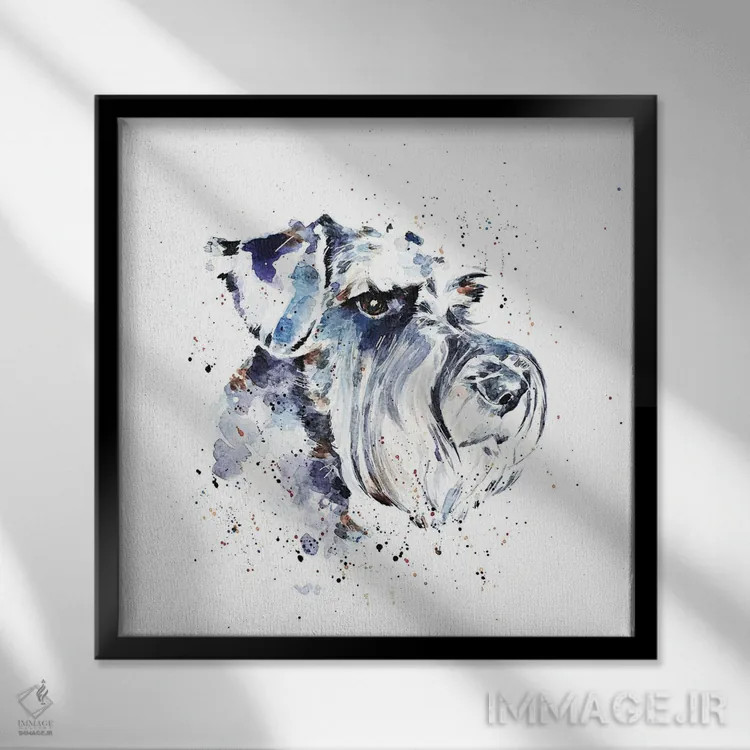 تابلو اشناوزر ۲ (نژاد سگ) اثر ادز واترکالرز (برند نقاشی آبرنگ) - نمای قابدار مشکی