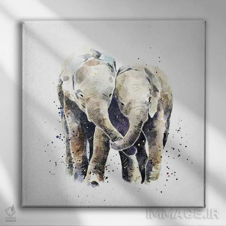 تابلو دو فیل اثر ادز واترکالرز (برند نقاشی آبرنگ) - نمای روبهرو روی دیوار