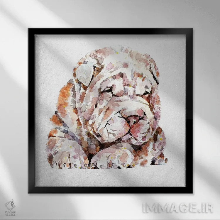 تابلو شار پی (نژاد سگ) اثر ادز واترکالرز (برند نقاشی آبرنگ) - نمای قابدار مشکی