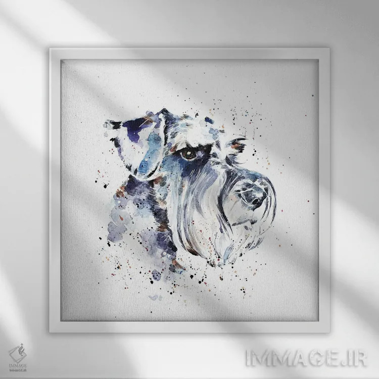تابلو اشناوزر ۲ (نژاد سگ) اثر ادز واترکالرز (برند نقاشی آبرنگ) - نمای قابدار سفید