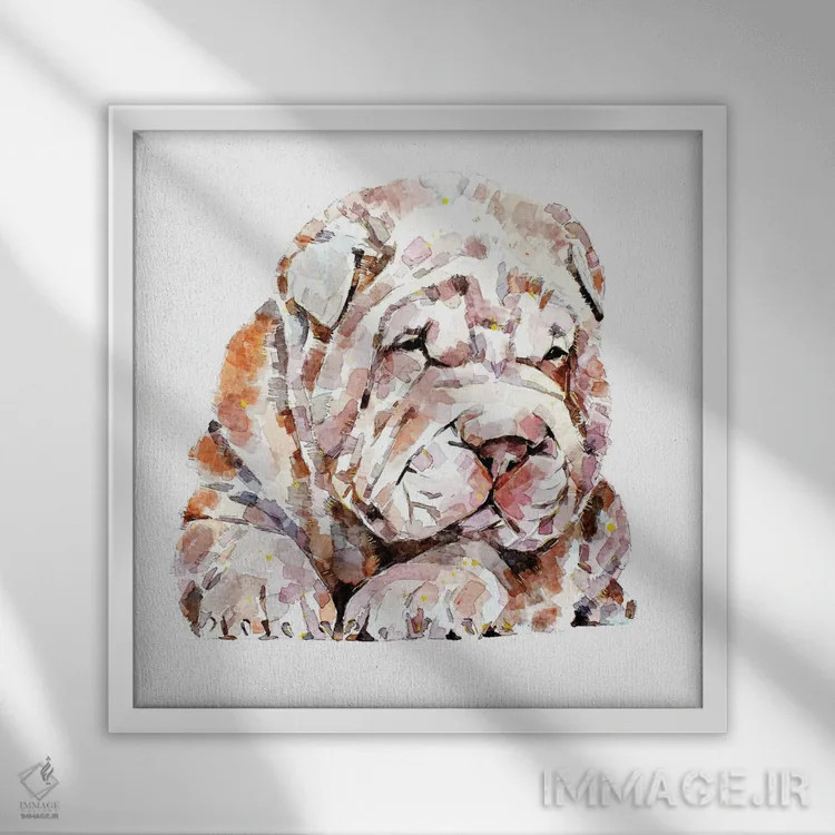 تابلو شار پی (نژاد سگ) اثر ادز واترکالرز (برند نقاشی آبرنگ) - نمای قابدار سفید