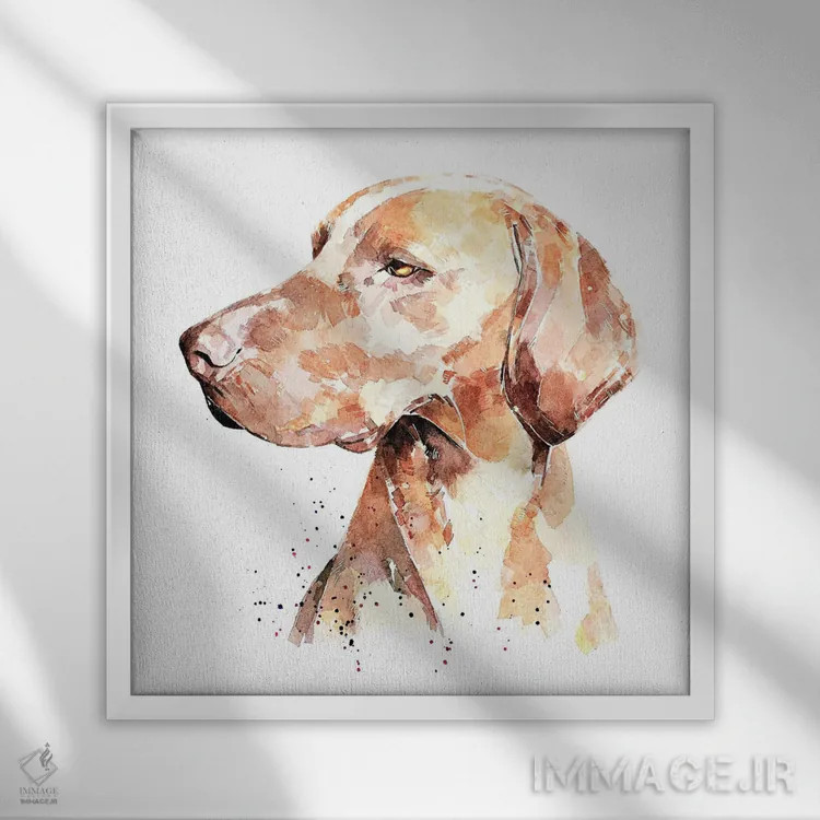 تابلو ویزسلا: یک پنی بابت افکارت (نژاد سگ) اثر ادز واترکالرز (برند نقاشی آبرنگ) - نمای قابدار سفید