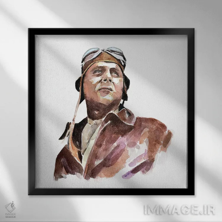 تابلو تلاش جنگی: خلبان جنگ جهانی دوم اثر ادز واترکالرز (برند نقاشی آبرنگ) - نمای قابدار مشکی