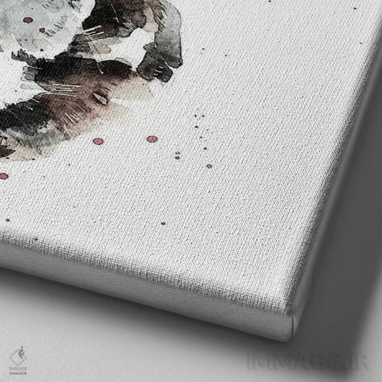 تابلو فرنچ بولداگ سیاه (نژاد سگ) اثر ادز واترکالرز (برند نقاشی آبرنگ) - نمای نزدیک بافت بوم