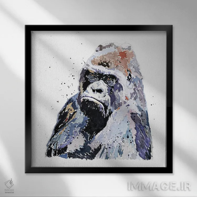 تابلو گوریل پسر بزرگ اثر ادز واترکالرز (برند نقاشی آبرنگ) - نمای قابدار مشکی