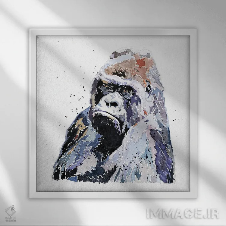 تابلو گوریل پسر بزرگ اثر ادز واترکالرز (برند نقاشی آبرنگ) - نمای قابدار سفید