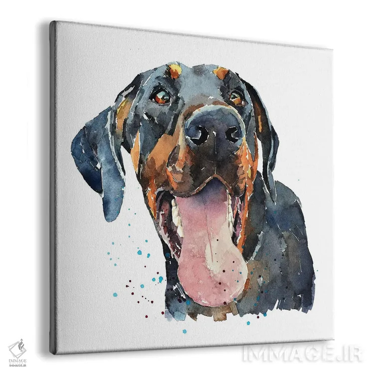 تابلو لبخند دوبرمن (نژاد سگ) اثر ادز واترکالرز (برند نقاشی آبرنگ) - نمای پرسپکتیو محصول