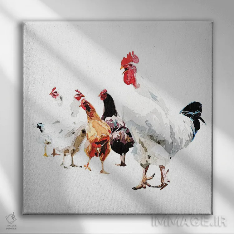 تابلو مرغها اثر ادز واترکالرز (برند نقاشی آبرنگ) - نمای روبهرو روی دیوار