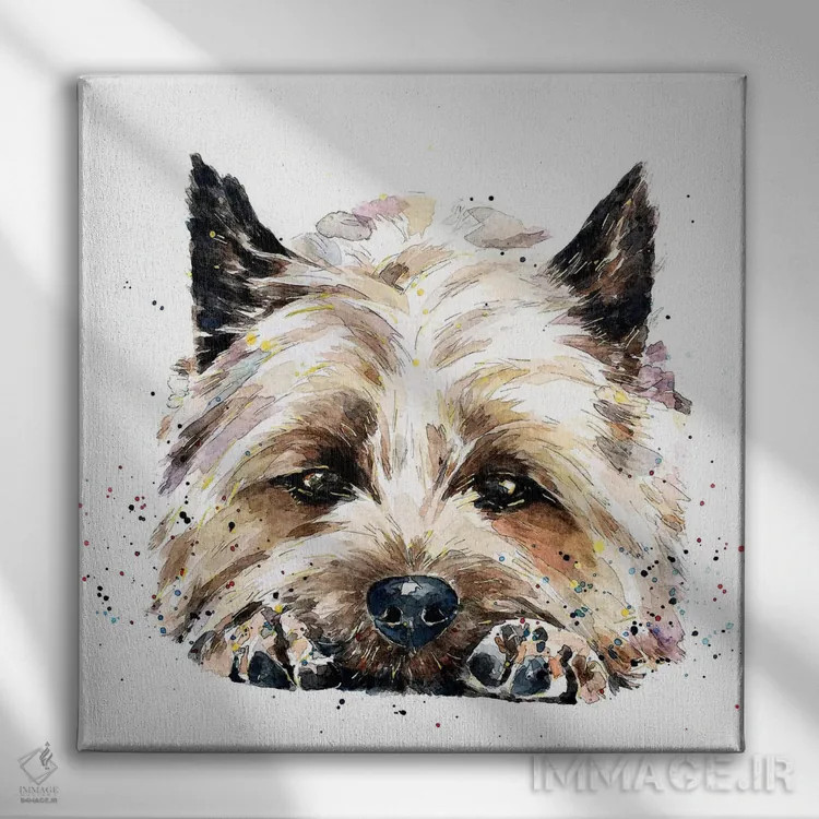 تابلو کرن تریر نزدیک صورتت (نژاد سگ) اثر ادز واترکالرز (برند نقاشی آبرنگ) - نمای روبهرو روی دیوار
