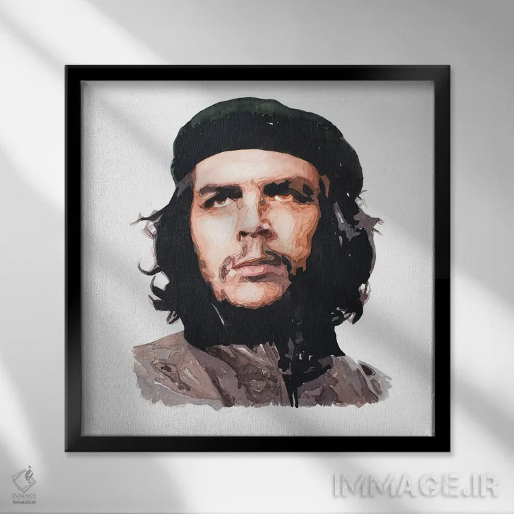 تابلو چه (چه گوارا) اثر ادز واترکالرز (برند نقاشی آبرنگ) - نمای قابدار مشکی