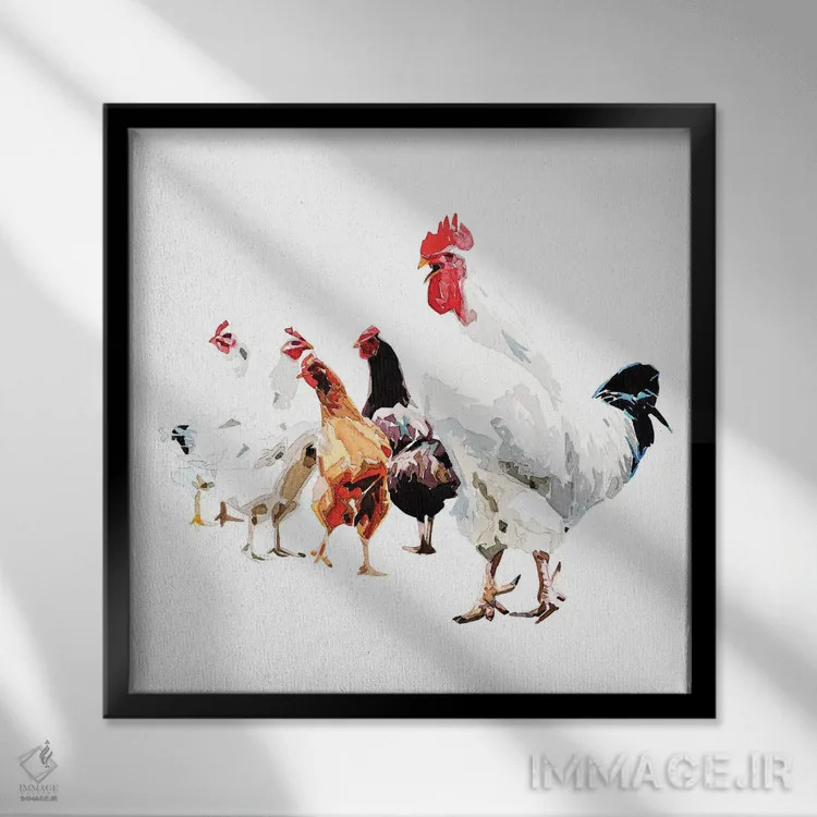 تابلو مرغها اثر ادز واترکالرز (برند نقاشی آبرنگ) - نمای قابدار مشکی