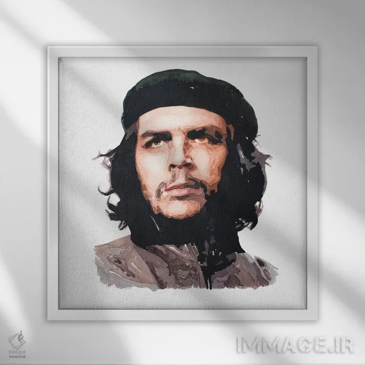 تابلو چه (چه گوارا) اثر ادز واترکالرز (برند نقاشی آبرنگ) - نمای قابدار سفید