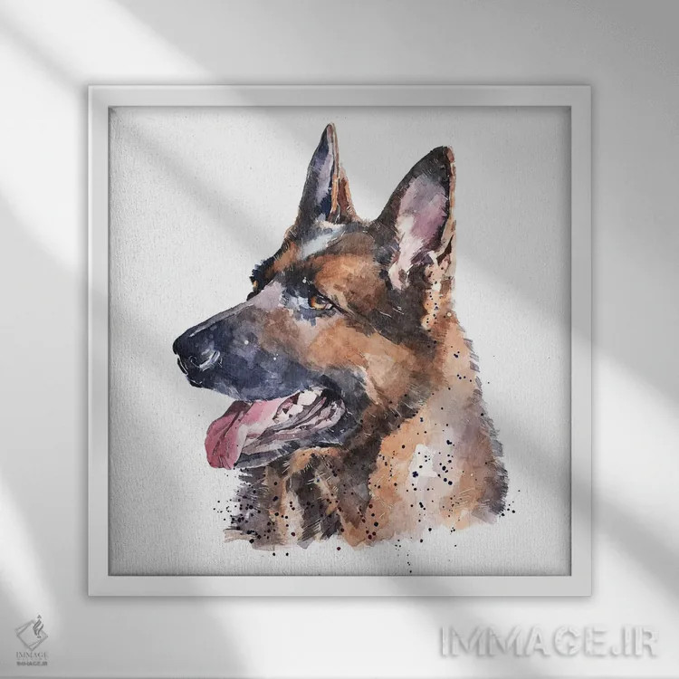 تابلو ژرمن شپرد I (نژاد سگ) اثر ادز واترکالرز (برند نقاشی آبرنگ) - نمای قابدار سفید