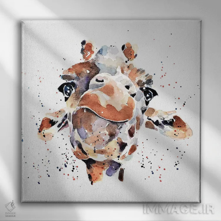 تابلو زرافه I اثر ادز واترکالرز (برند نقاشی آبرنگ) - نمای روبهرو روی دیوار