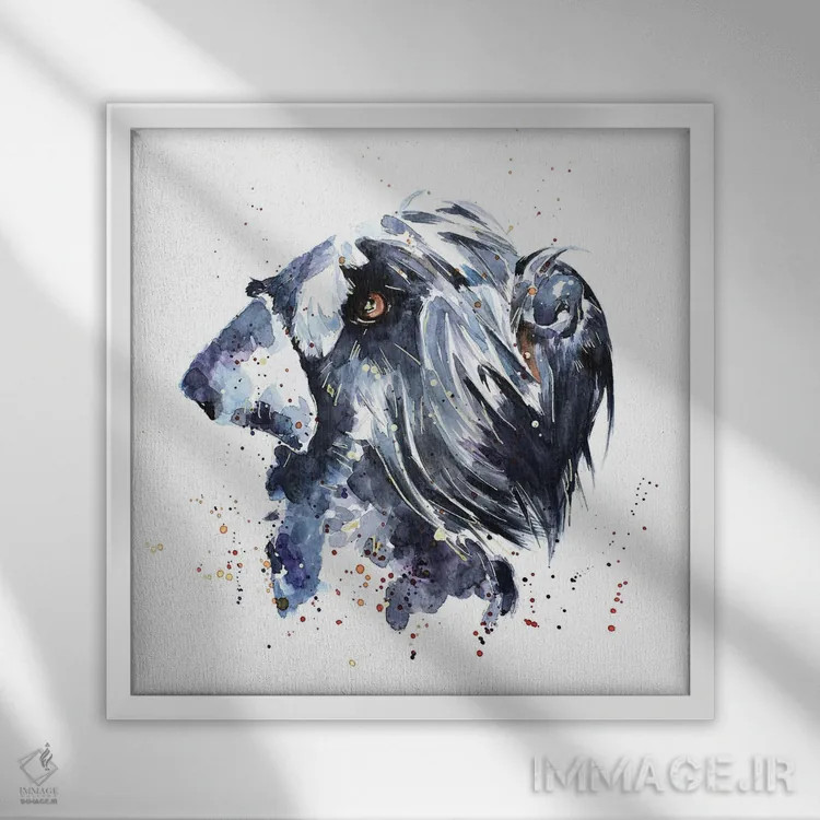 تابلو شنوزر غولپیکر (نژاد سگ) اثر ادز واترکالرز (برند نقاشی آبرنگ) - نمای قابدار سفید