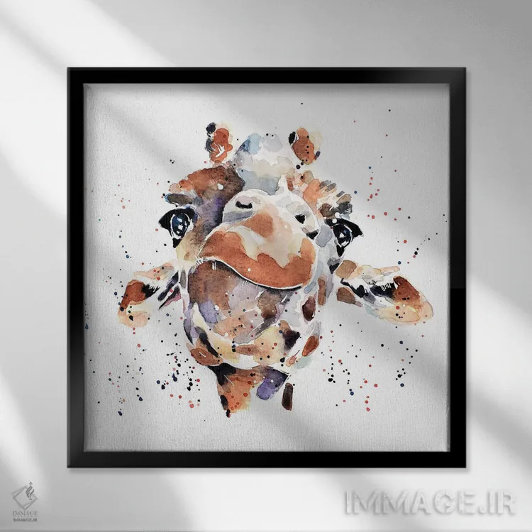 تابلو زرافه I اثر ادز واترکالرز (برند نقاشی آبرنگ) - نمای قابدار مشکی
