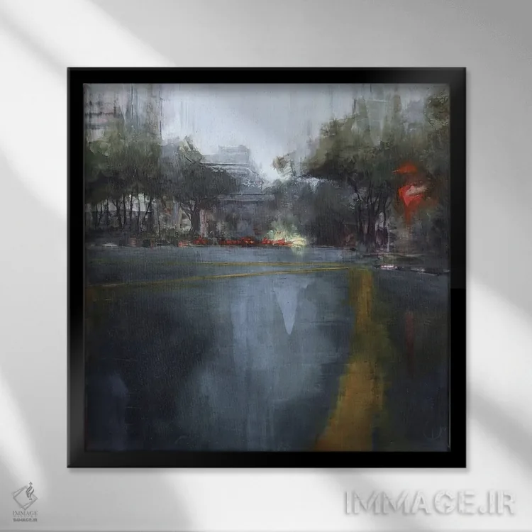 تابلو باران در کل IV (احتمالاً کوالالامپور) اثر ادوارد وارکنتین - نمای قابدار مشکی