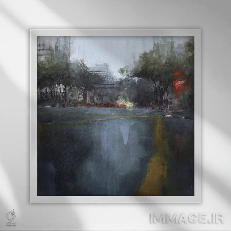 تابلو باران در کل IV (احتمالاً کوالالامپور) اثر ادوارد وارکنتین - نمای قابدار سفید