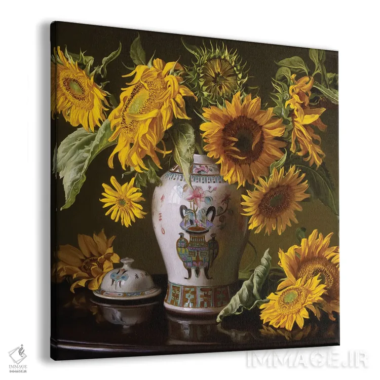 تابلو گلهای آفتابگردان در گلدان چینی اثر ایوان ویلسون - نمای پرسپکتیو محصول