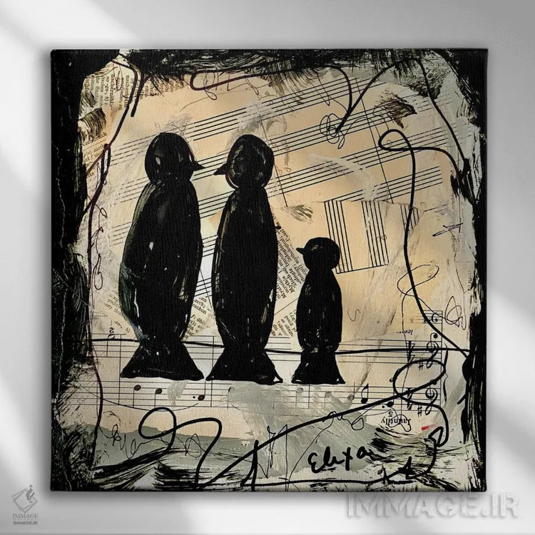 تابلو سه پرندهی آوازخوان اثر الکسا بانکرافت - نمای روبهرو روی دیوار