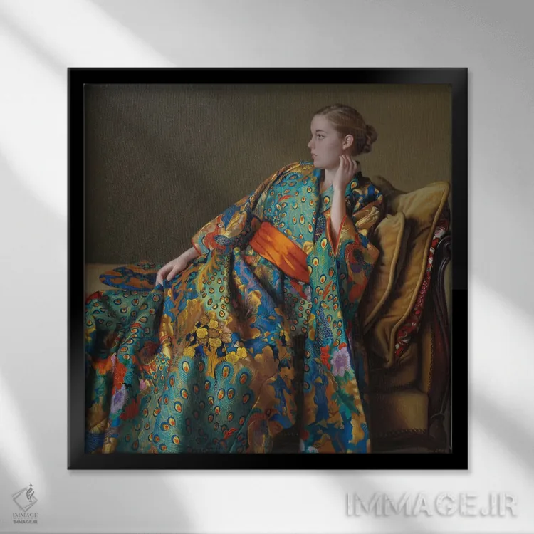 تابلو کیمونوی طاووس II اثر ایوان ویلسون - نمای قابدار مشکی