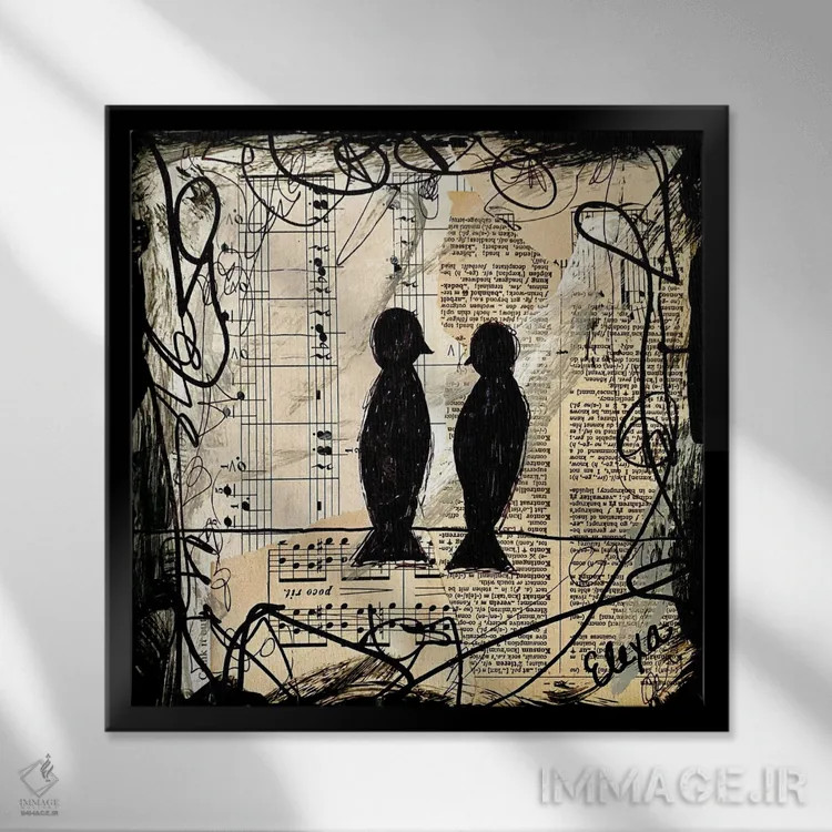 تابلو دو پرندهی آوازخوان اثر الکسا بانکرافت - نمای قابدار مشکی