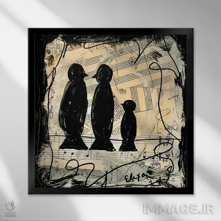 تابلو سه پرندهی آوازخوان اثر الکسا بانکرافت - نمای قابدار مشکی