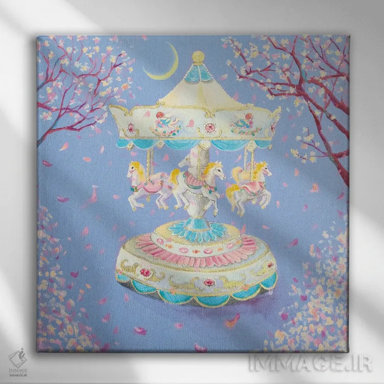 تابلو چرخوفلک شکوفهی گیلاس اثر یوری کیم - نمای روبهرو روی دیوار