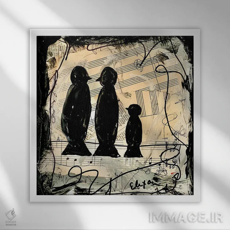 تابلو سه پرندهی آوازخوان اثر الکسا بانکرافت - نمای قابدار سفید