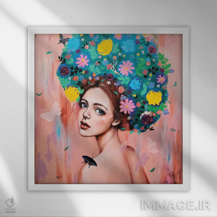 تابلو دختر گل: رویاهای تو اثر یوری کیم - نمای قابدار سفید